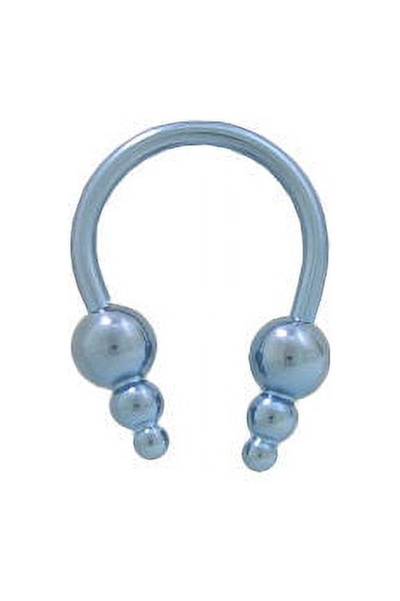 Light Blue Titanium Horseshoe Ring with Triple Ball Beads