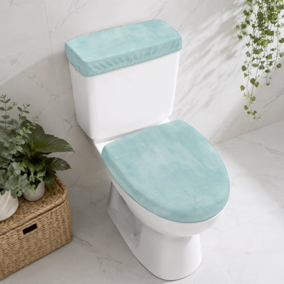 Light Blue Toilet Lid Cover with Tank Cover Set 2pcs, Stretch Fabric ...