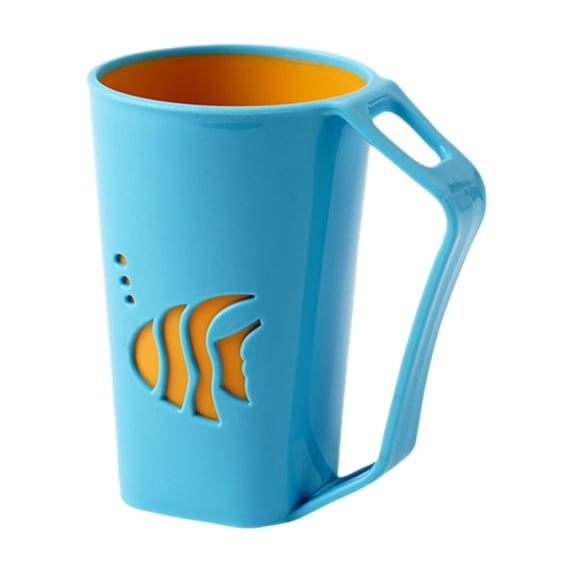 Light Blue Toothbrush Cup with Handle Plastic Bathroom Rinsing Cup Mouthwash Cup Dental Hygiene Storage Organizer