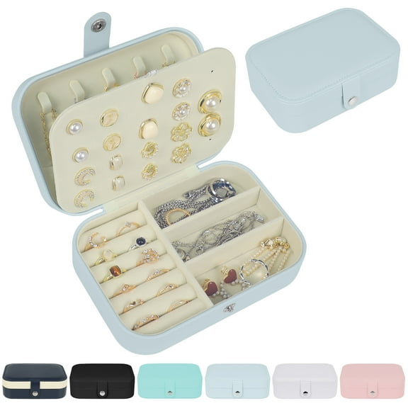 Keyroal Jewelry Box for Women Girls, PU Leather Travel Organizer with 20+ Slot Earring Panel, Ring Holder & Necklace Hooks, Gift for Mom, Daughter & Friends (Blue)