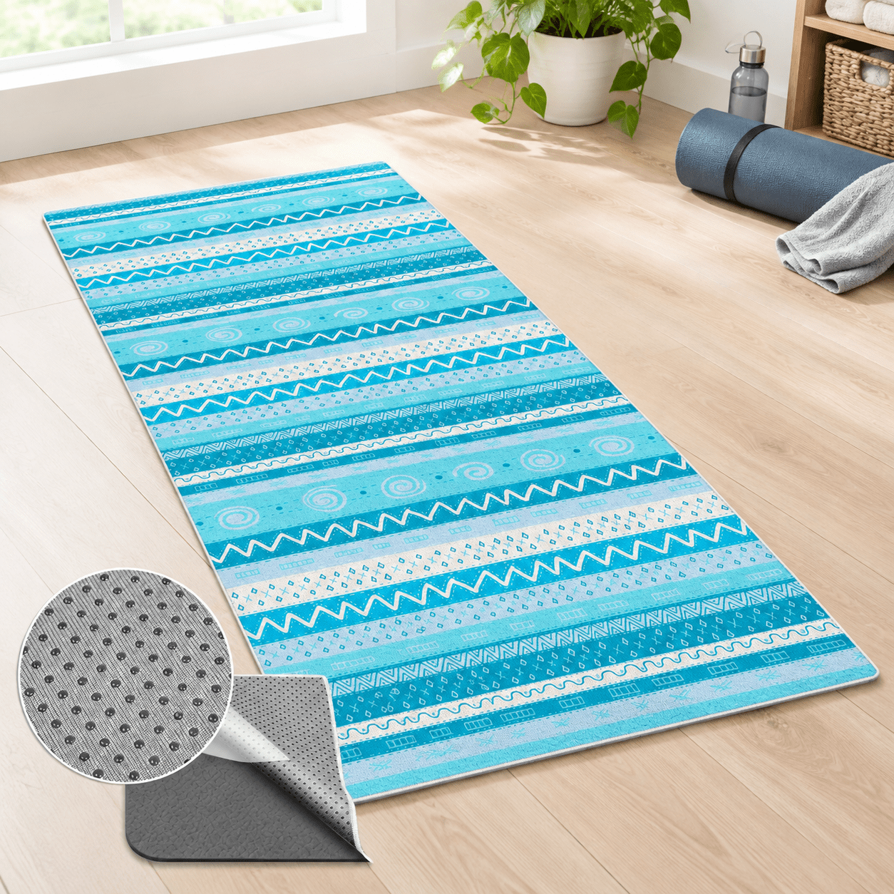 Triangle With Flashlight Sign Light Blue Triangle Geometry Casual Yoga Towel, 72 x 27 Inch Non-Slip ...