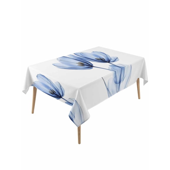 Light Blue Tulip Table Cloth, Waterproof Tablecloth for Rectangle Tables, Farmhouse Abstract Elegant Flowers Reusable Washable Fabric Table Cover for Restaurant Kitchen Dining Tables 60"x120"