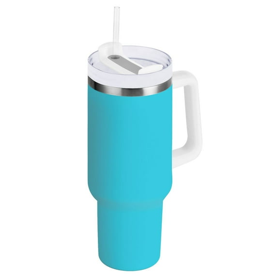 Light Blue Tumbler with Handle and Straw Lid 40 oz Insulated Vacuum Water Bottle Stainless Steel Travel Cup