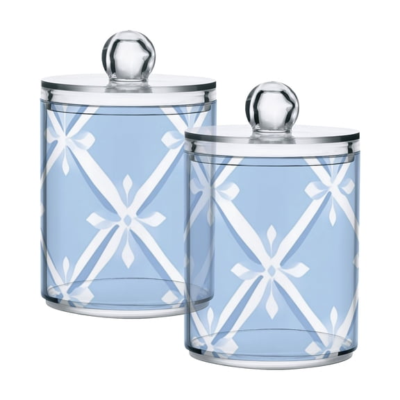 Light Blue Twill Checkerboard Translucent Plastic Cans Storage Canisters with Lid Set of 2