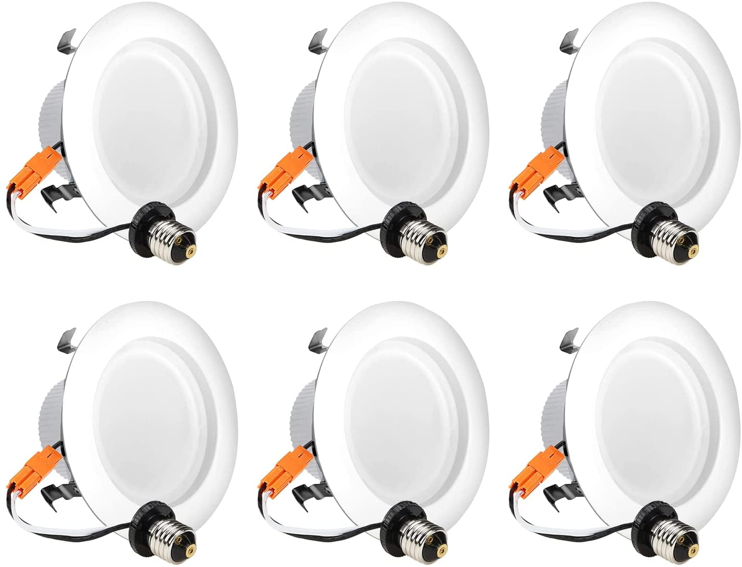 Light Blue USA 4" inch LED Downlight Retrofit, 10W (75W Equivalent), 2700K Warm White, LED Recessed Lighting Kit Fixture, Smooth Trim (6 Pack)