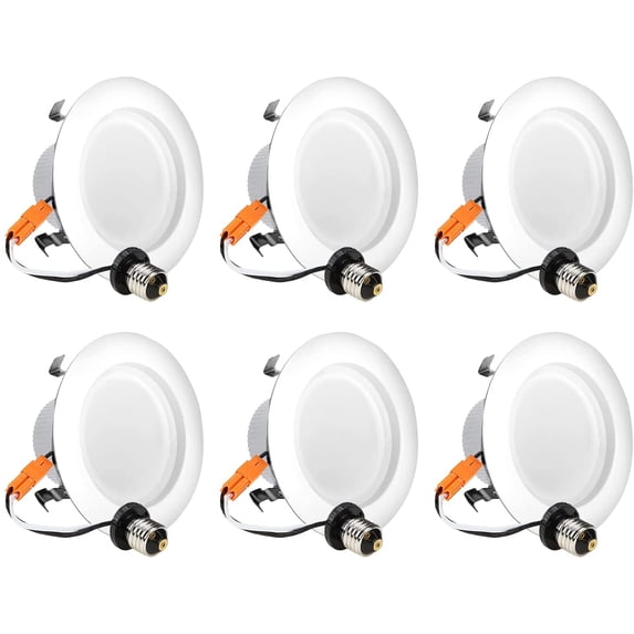 Light Blue USA 4" inch LED Downlight Retrofit, 10W (75W Equivalent), 2700K Warm White, LED Recessed Lighting Kit Fixture, Smooth Trim (6 Pack)