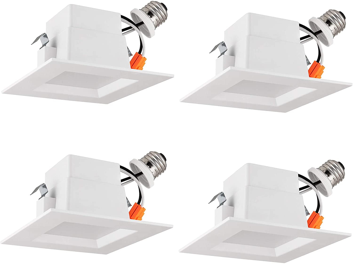 Light Blue USA 4 inch LED Downlight Square, 10W (75W) Retrofit Recessed Lighting Fixture, 3500K Soft White, 700LM (4-Pack)
