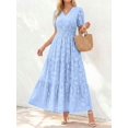 thumbnail image 1 of Light Blue V-Neck Short Sleeve Tiered Maxi Dress With Floral Embossing, 1 of 27
