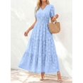 thumbnail image 1 of Light Blue V-Neck Short Sleeve Tiered Maxi Dress With Floral Embossing, 1 of 27