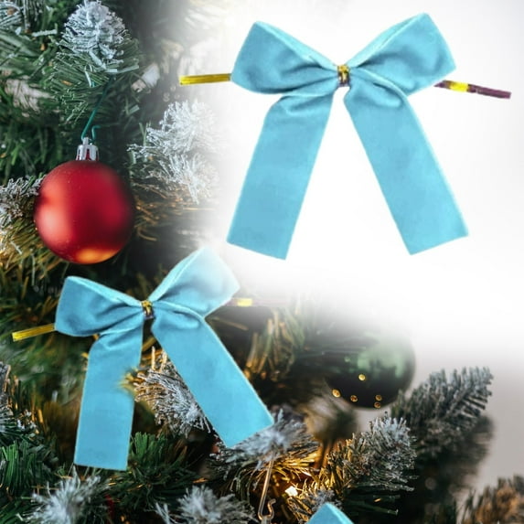 Light Blue Velvet Bow Decorations Set - Elegant Frosted Winter Theme Christmas Tree Bows for Holiday Decor