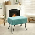 thumbnail image 1 of Light Blue Velvet Tufted Ottoman Entryway Bench, 19.5"x12.5"x17"H Comfy Furry Makeup Stools Sturdy Foot Rest Stool Bedroom End of Bed Living Room Couch Vanity Home Decor Outdoor, 1 of 17