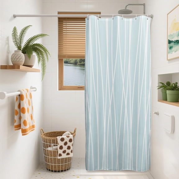 Light Blue Vertical Stripe Shower Curtain Chic Modern Blue and White Line Design Extra Long Fabric Adorable Bath Curtains Contemporary Shower Curtain for Bathroom Decor 36" W x 72" L