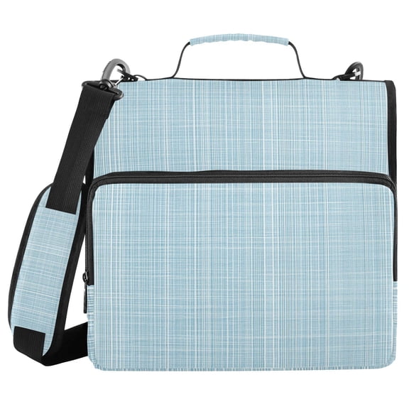 Light Blue Vertical White Lines Fabric Texture Binder Bag with Shoulder Strap 3 Ring Zipper Binder File Folder Document Storage