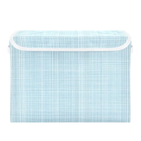 Light Blue Vertical White Lines Fabric Texture Foldable Storage Bin with Lid and Handle Collapsible Storage Box 16.5 x 12.6 x 11.8 inches