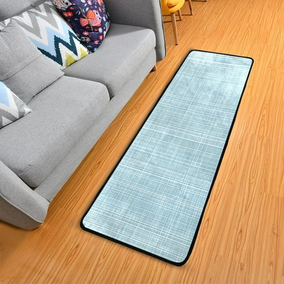 Light Blue Vertical White Lines Fabric Texture Long Floor Mat Runner Rug Area Mat Noise Reduction Water Absorbent Non-Slip 72" x 24"