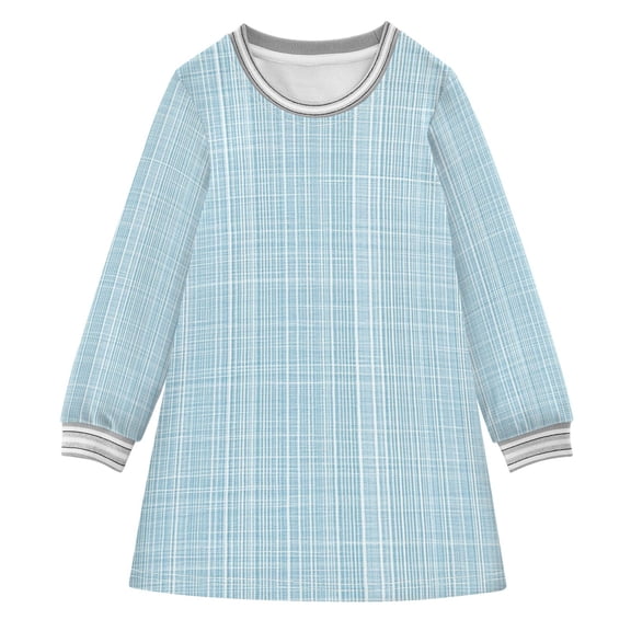 Light Blue Vertical White Lines Fabric Texture Long-sleeved Dress A-line One-Piece Dress for 2-8 Years Casual Party 3T