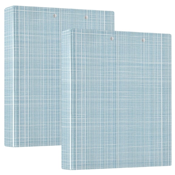 Light Blue Vertical White Lines Fabric Texture Round Ring Binder 3 Rings 1.5" Capacity File Storage for A4 Size 2 Pack