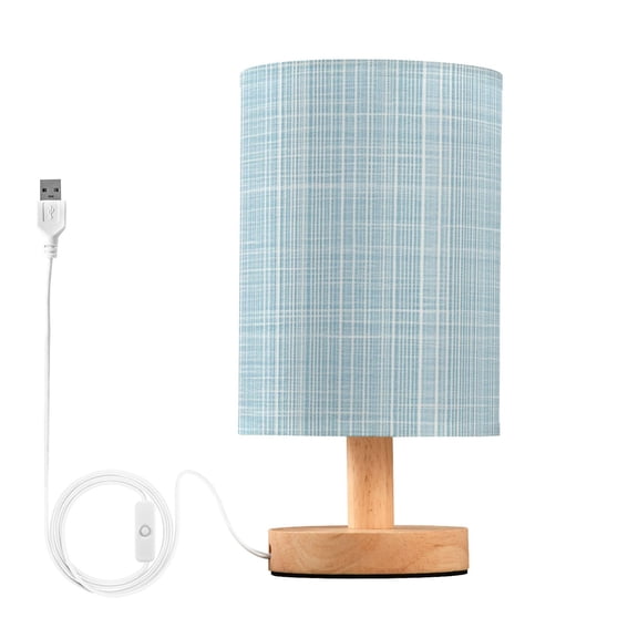 Light Blue Vertical White Lines Fabric Texture Table Lamp with USB Port LED Warm Light Lamp Night Light Home Decor