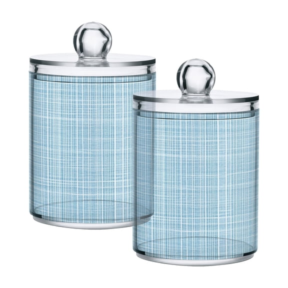 Light Blue Vertical White Lines Fabric Texture Translucent Plastic Cans Storage Canisters with Lid Set of 2