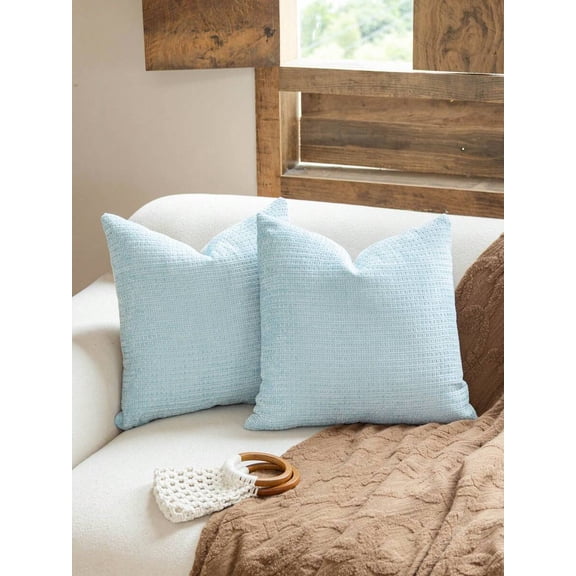 Light Blue Waffle Weave Chenille Decorative Throw Pillow Cover For Sofa Bed Living Room