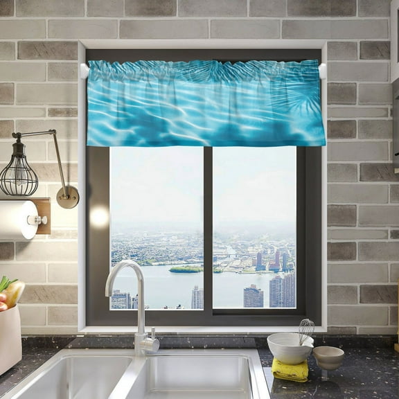 Light Blue Water Ripples Curtain Valances Window Treatment Rod Pocket Drape Valance 54" X 18" for Kitchen Living Room Bedroom