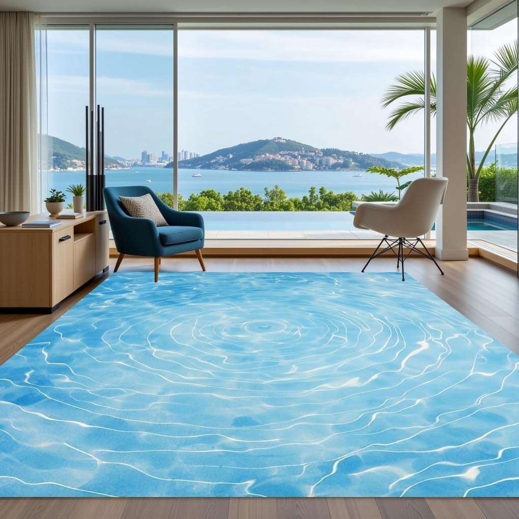 Water Rug Design Light Blue Water Ripples Indoor Rugs for Living Room Bedroom Guestroom ...