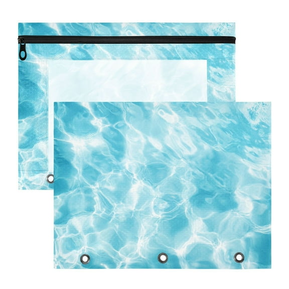Light Blue Water Texture 3-Ring Binder Pouches A4 Size Zipper Pocket File Storage 2 Packs