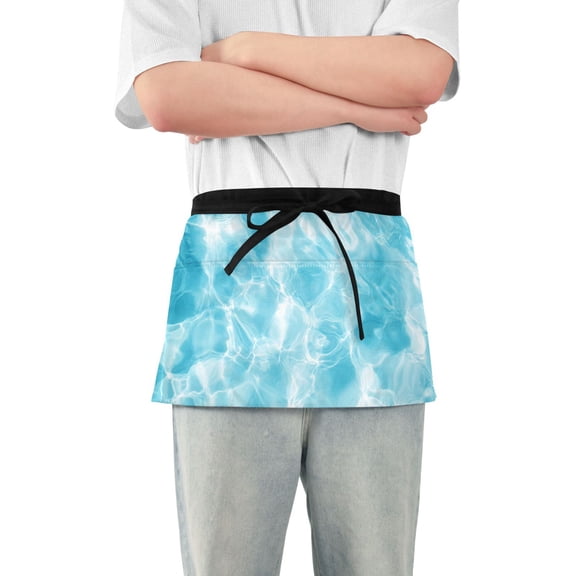 Light Blue Water Texture Short Server Apron with 3 Pockets for Unisex Chef Gardening