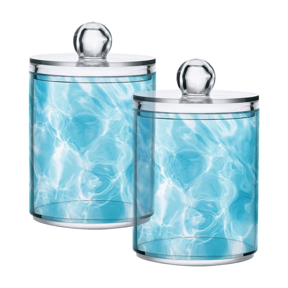 Light Blue Water Texture Translucent Plastic Cans Storage Canisters with Lid Set of 2