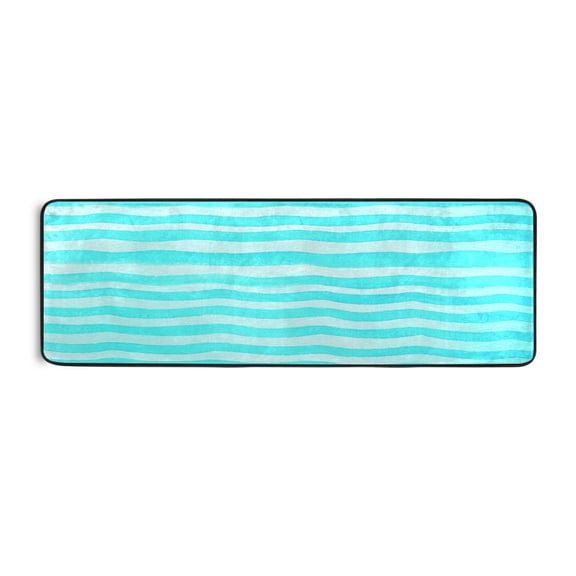 Light Blue Waves 72x24" Runner Rug, Non-Slip Memory Foam Cushion, Anti-Crease for Hallways and Bedrooms