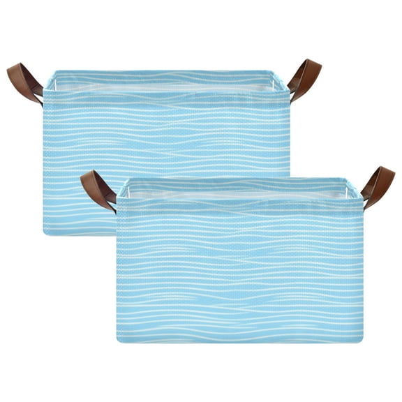 Light Blue Waves Pattern 16.9x11.4x10in Foldable Open Home Storage Bins Durable Water Resistant Shelf Baskets