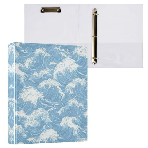Light Blue Waves Pattern 3 Ring Hardcover Binders 1.5in Round Rings for Letter-Size Folder Paper Organizer Pockets for Office Student Recipe