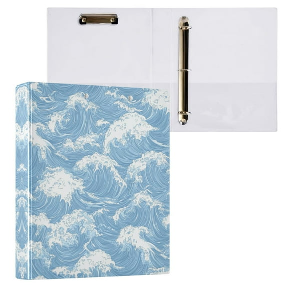 Light Blue Waves Pattern 3 Ring Hardcover Binders 1.5in Round Rings for Letter-Size Folder Paper Organizer Pockets for Office Student Recipe