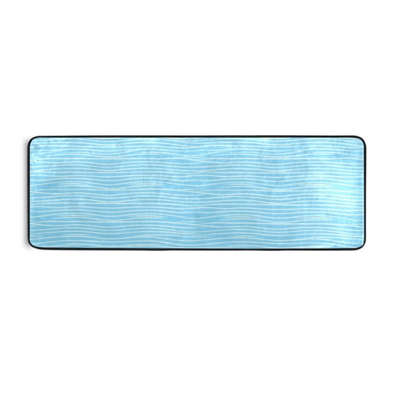 Light Blue Waves Pattern 72x24" Runner Rug, Non-Slip Memory Foam Cushion, Anti-Crease for Hallways and Bedrooms