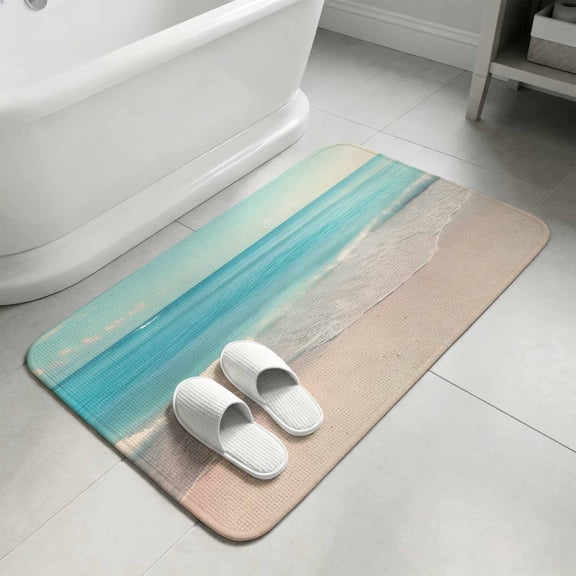 Light Blue Waves Seaside Bathroom Rugs Non Slip Washable Bath Mat Absorbent Front Door Mat Coastal Nautical Summer Beach Indoor Doormat for Kitchen Entryway Shower Decor Accessories 15.7"x23.6"