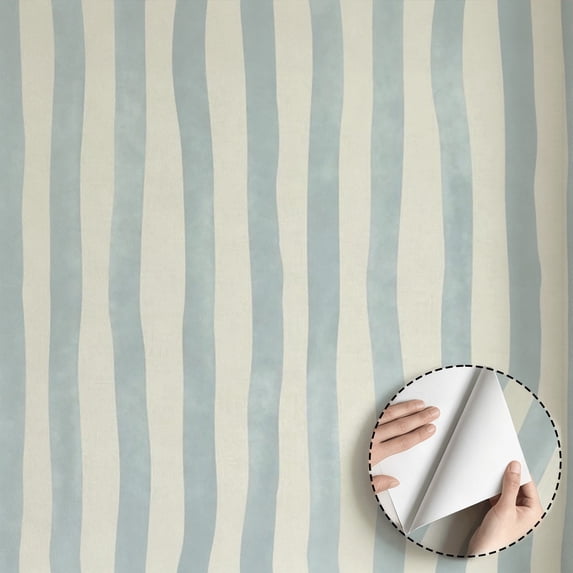 Light Blue Wavy Stripe Wallpaper Minimalist Aesthetic Modern Self Adhesive Removable Waterproof Wall Decoration for Living Room Bedroom Dorm Room Kitchen Cabinet Drawer 17.7 * 118 in
