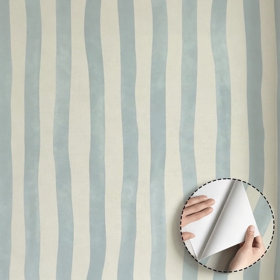 Light Blue Wavy Stripe Wallpaper Minimalist Aesthetic Modern Self Adhesive Removable Waterproof Wall Decoration for Living Room Bedroom Dorm Room Kitchen Cabinet Drawer 17.7 * 118 in