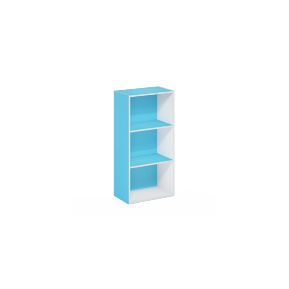 Light Blue White Bookcase - 3 Tier Open Shelving Unit - 15.6"W x 9.3"D x 31.4"H Wooden Storage