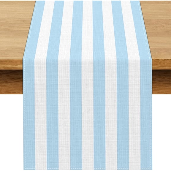 Light Blue and White Cabana Striped Table Runner Coastal Theme Wedding Party Decoration Birthday Baby Shower Dining Room Home Kitchen Table Decor 90In