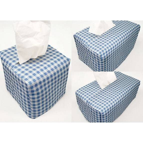 Light Blue & White Checked Gingham Tissue Box Cover by Penny's Needful Things (Tall Rectangle)