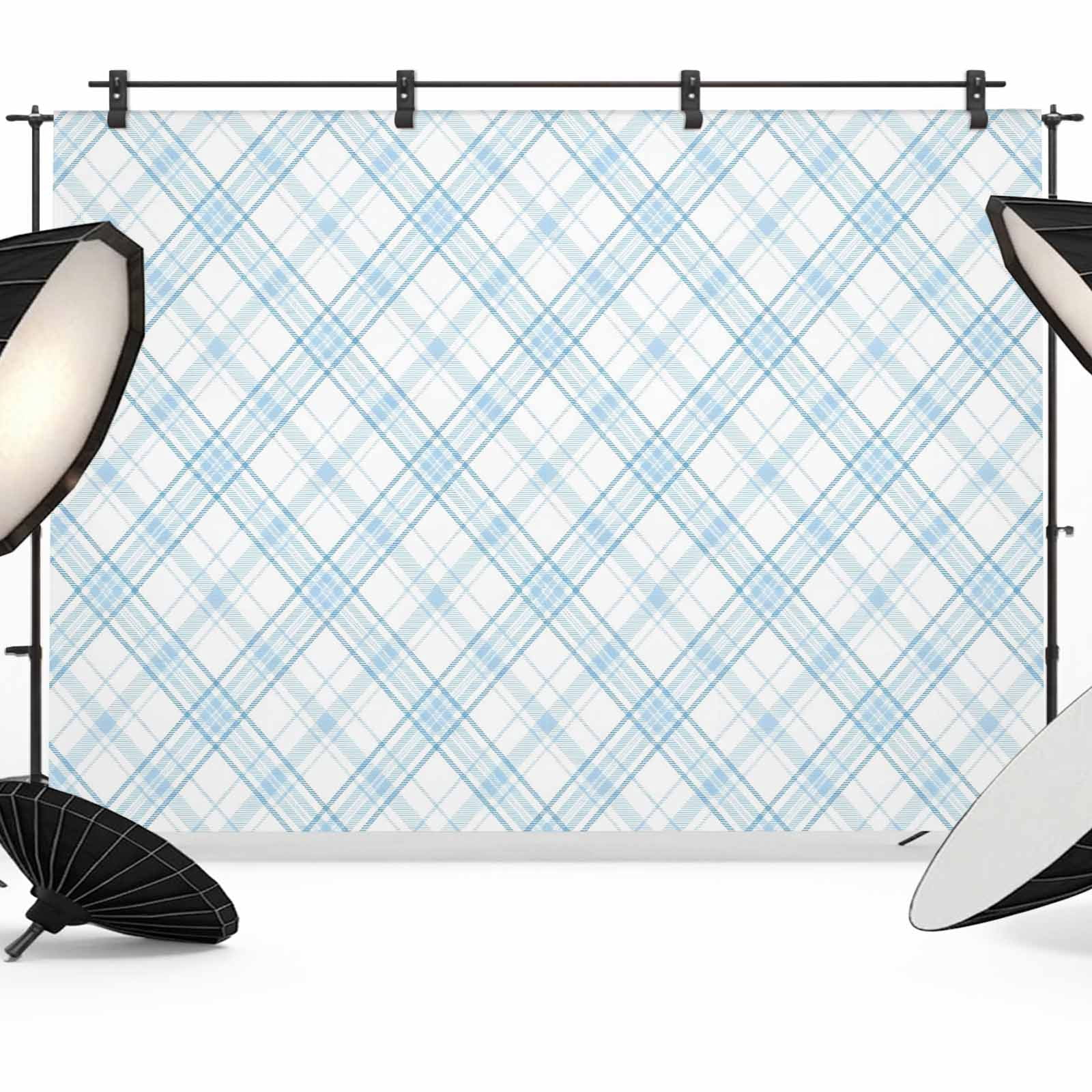 Chekered Backdrops Light Blue White Checkered Photography Backdrop 12x8FT, Modern ...