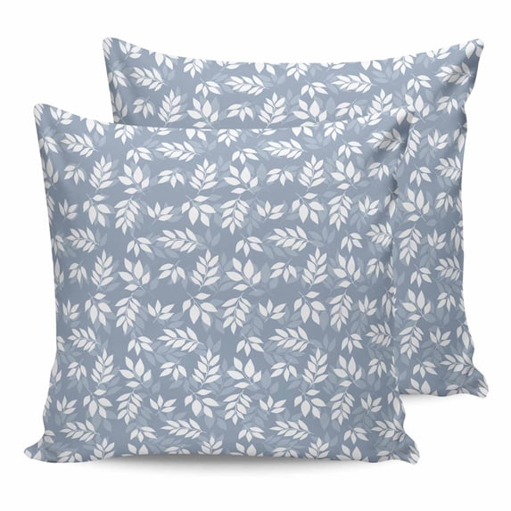 Light Blue White Leaves 18x18 Pillow Covers Set of 2, Spring Pastoral Rustic Botanical Throw Pillow Covers Decorative Couch Cushion Case, Microfiber Square Pillowcases for Bedroom Car Living Room