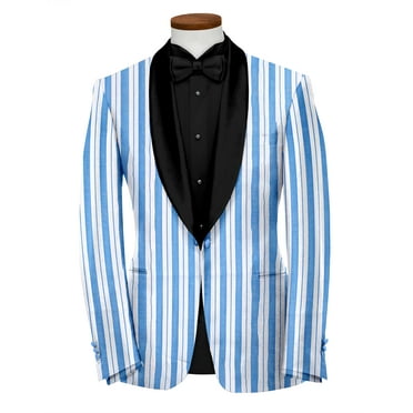 Light Blue White Men's Party Stripe Suit Jacket Slim Fit Blazer