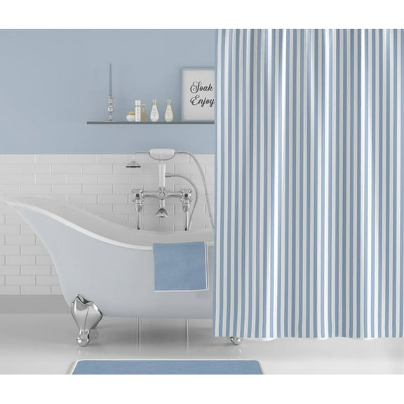 Light Blue & White Striped Shower Curtain, Country French Modern Farmhouse Bathroom, Beach House Home Decor, Stripes, Boho Art Print Bathroom Decor 66x72in