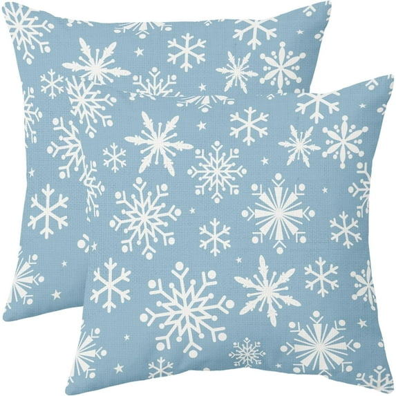 Light Blue White Winter Snowflakes Pillow Covers 16x16 Set of 2 Christmas Print Decorative Throw Pillows Outdoor Farmhouse Xmas Holiday Seasnoal Pillowcases Cushion Case Decor for Home Sofa Couch Bed