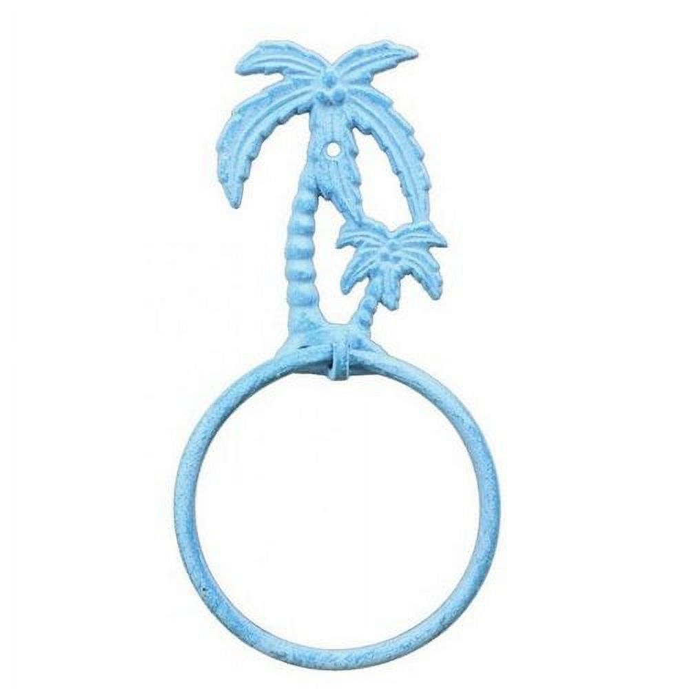 Light Blue Whitewashed Cast Iron Palm Tree Towel Holder 9" Beach