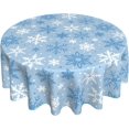 thumbnail image 1 of Light Blue Winter Round Tablecloth 60 Inch Blue White Snowflake Christmas Holiday Theme Decorative Table Cloth Seasonal Rustic Farmhouse for Indoor Party Kitchen Dinner Picnic Decor, 1 of 8