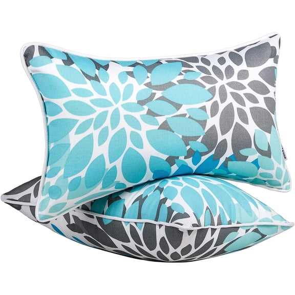 Light Blue With White Waterproof Outdoor Throw Pillows 12 x 20 Inch with Inserts