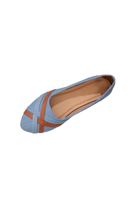 Light Blue Women Elegant Denim Low-Cut Flat Shoes Shallow Cut Durable Lightweight Breathable Versatile Casual Daily Footwear
