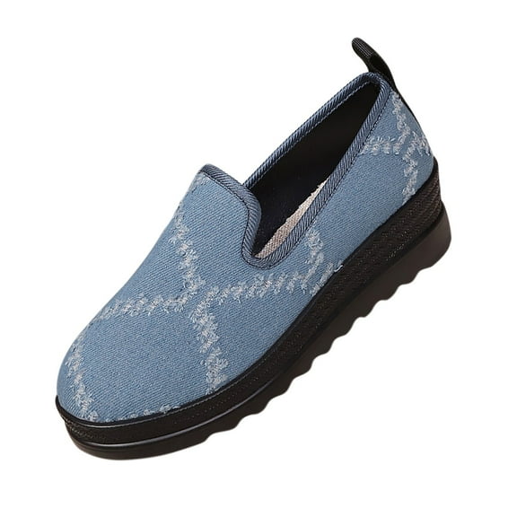 Light Blue Women Versatile Casual Round Head Skate Shoes Flat Sole Denim Comfortable Lightweight Breathable Winter Versatile Wear